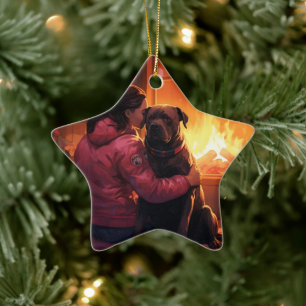 Pitbull Firefighter Christmas, Gift for Dog Lovers Ceramic Tree Decoration