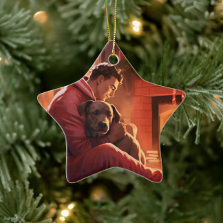 Pitbull Firefighter Christmas, Gift for Dog Lovers Ceramic Tree Decoration