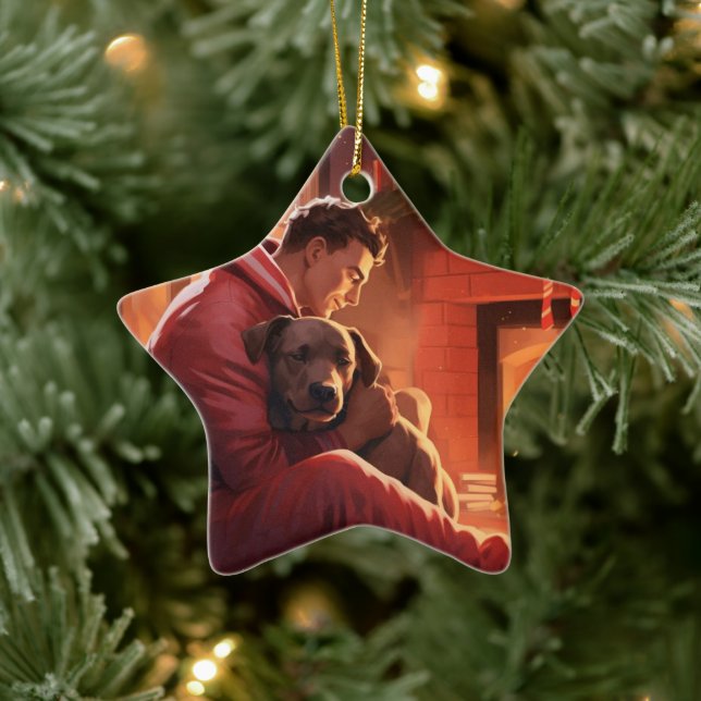 Pitbull Firefighter Christmas, Gift for Dog Lovers Ceramic Tree Decoration (Tree)