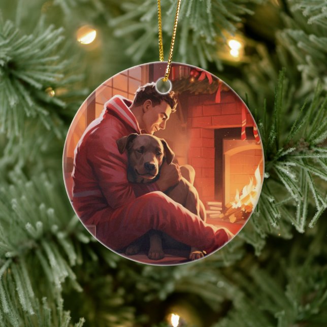 Pitbull Firefighter Christmas, Gift for Dog Lovers Ceramic Tree Decoration (Tree)