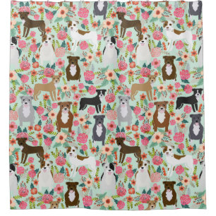 Pitbull Florals Shower Curtain - dog fabric