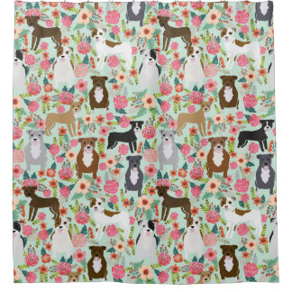 Pitbull Florals Shower Curtain - dog fabric