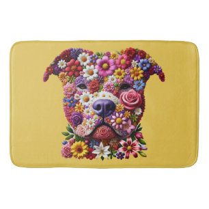 Pitbull Flower Face Dog Lover Bath Mat