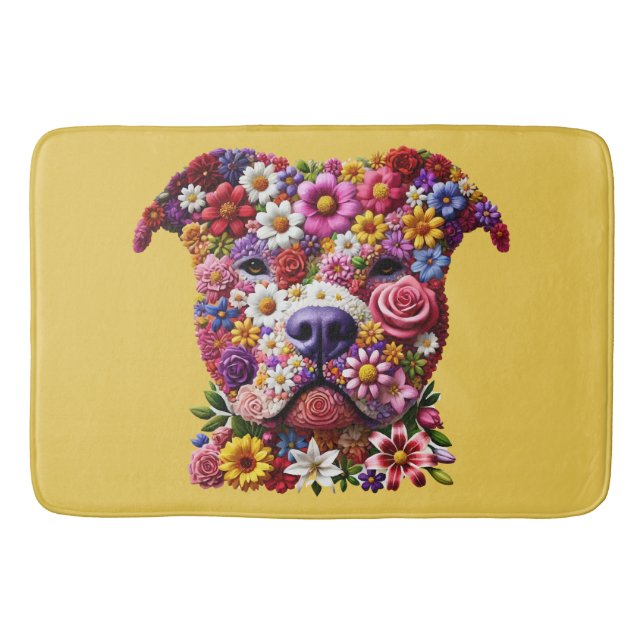 Pitbull Flower Face Dog Lover Bath Mat (Front)