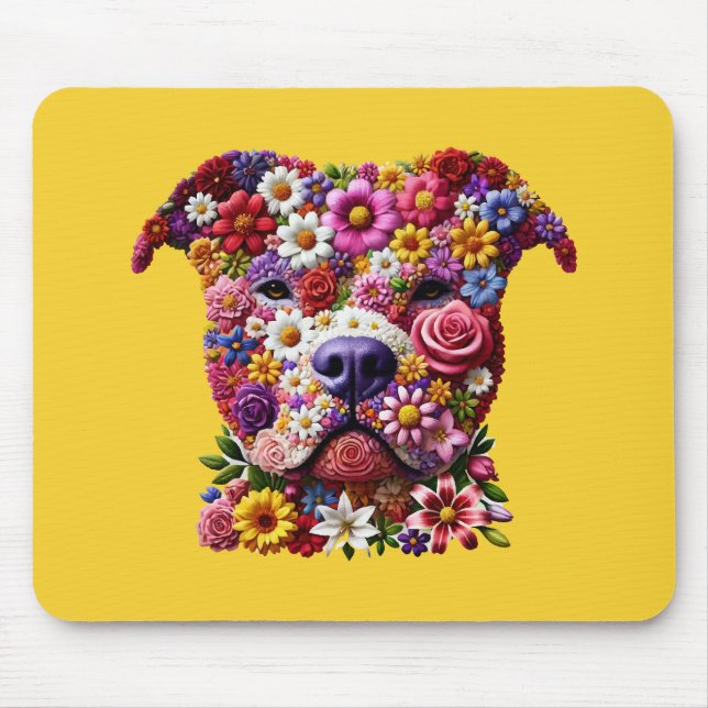 Pitbull Flower Face Dog Lover Mouse Mat (Front)