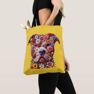Pitbull Flower Face Dog Lover Tote Bag