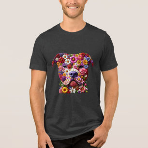 Pitbull Flower Face Dog Lover Tri-Blend Shirt