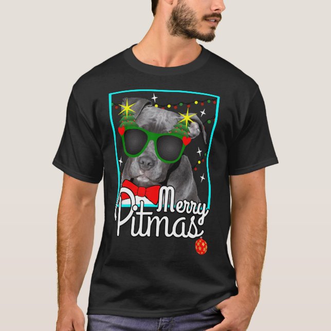 Pitbull Funny Pit Bull Dog Christmas Merry Pitmas T-Shirt (Front)