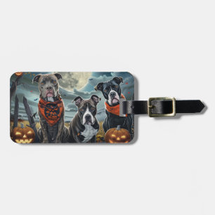 Pitbull Halloween Spooky Luggage Tag