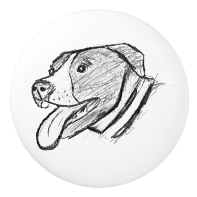 pitbull hand drawn photo dog animal lover ceramic knob (Front)