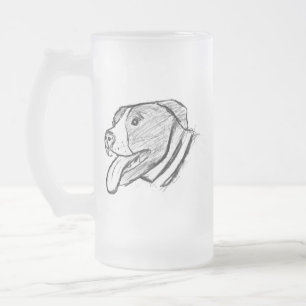 pitbull hand drawn photo dog animal lover frosted glass beer mug