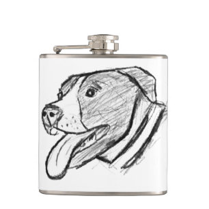 pitbull hand drawn photo dog animal lover hip flask