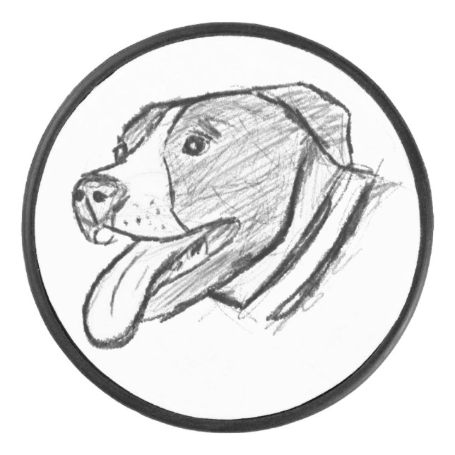 pitbull hand drawn photo dog animal lover hockey puck (Front)