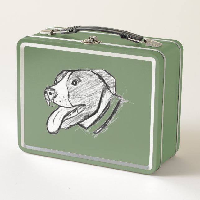 pitbull hand drawn photo dog animal lover metal lunch box (Front)