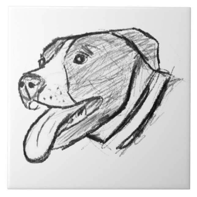 pitbull hand drawn photo dog animal lover tile (Front)
