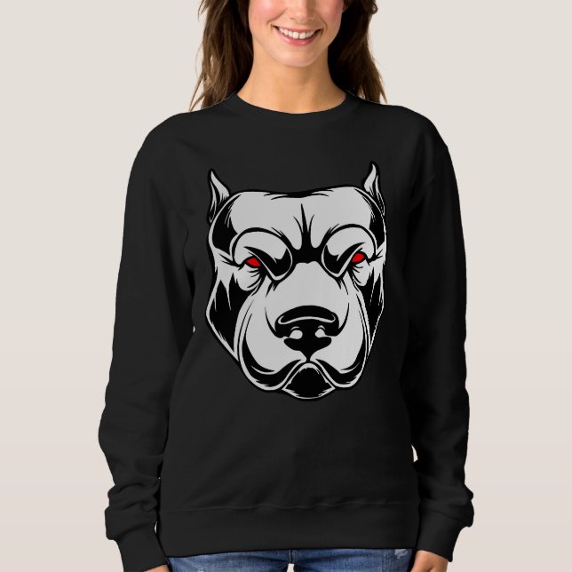 Pitbull Head With Red Eyes Green Sweatshirt (Front)