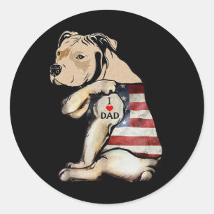 Pitbull I Love Dad Tattoo Fathers Day  Classic Round Sticker