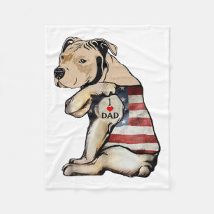 Pitbull I Love Dad Tattoo Fathers Day Fleece Blanket
