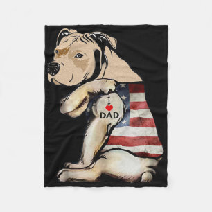 Pitbull I Love Dad Tattoo Fathers Day Fleece Blanket