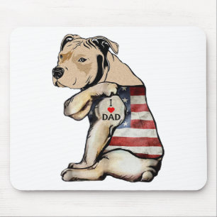 Pitbull I Love Dad Tattoo Fathers Day Mouse Mat