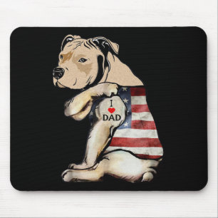 Pitbull I Love Dad Tattoo Fathers Day  Mouse Mat