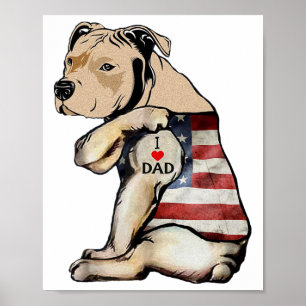 Pitbull I Love Dad Tattoo Fathers Day Poster