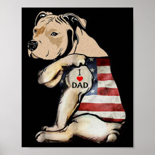 Pitbull I Love Dad Tattoo Fathers Day Poster