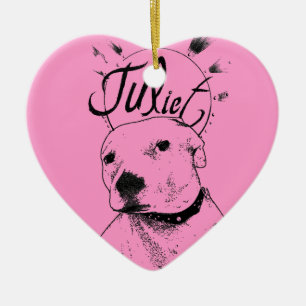 Pitbull Illustration Ceramic Tree Decoration