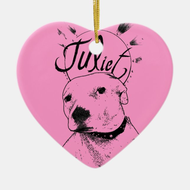 Pitbull Illustration Ceramic Tree Decoration (Front)