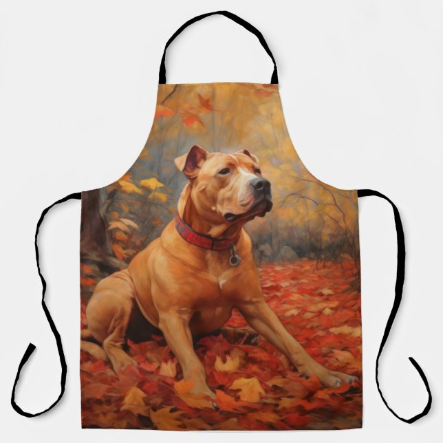 Pitbull in Autumn Leaves Fall Inspire  Apron (Front)