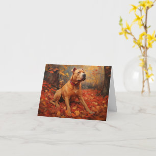 Pitbull in Autumn Leaves Fall Inspire  Card