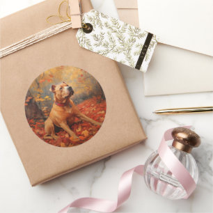 Pitbull in Autumn Leaves Fall Inspire Classic Round Sticker