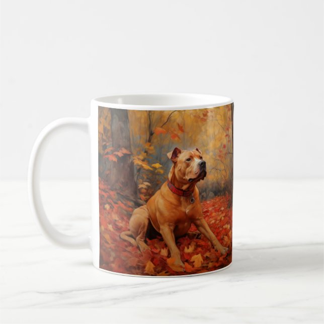 Pitbull in Autumn Leaves Fall Inspire  Coffee Mug (Left)