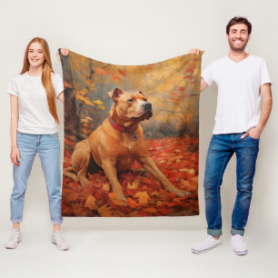 Pitbull in Autumn Leaves Fall Inspire Fleece Blanket