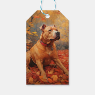 Pitbull in Autumn Leaves Fall Inspire  Gift Tags