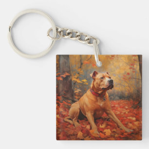 Pitbull in Autumn Leaves Fall Inspire  Key Ring