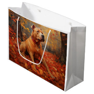Pitbull in Autumn Leaves Fall Inspire  Large Gift Bag