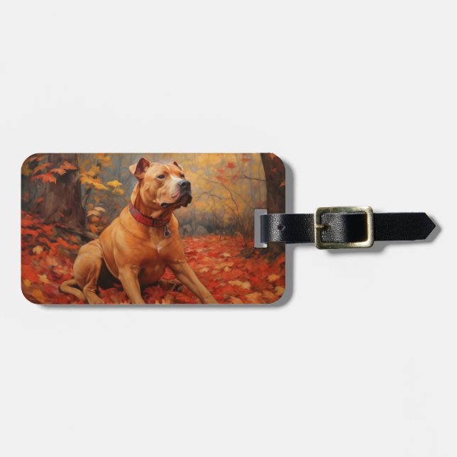Pitbull in Autumn Leaves Fall Inspire  Luggage Tag (Front Horizontal)