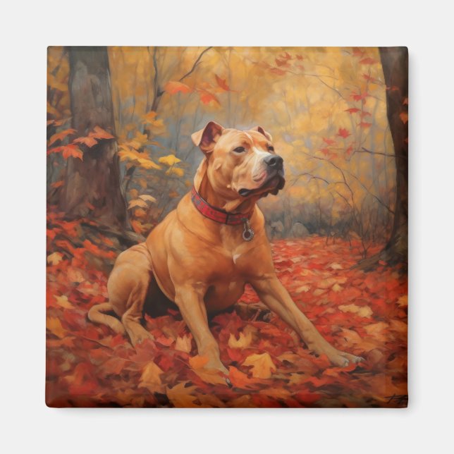 Pitbull in Autumn Leaves Fall Inspire  Magnet (Front)