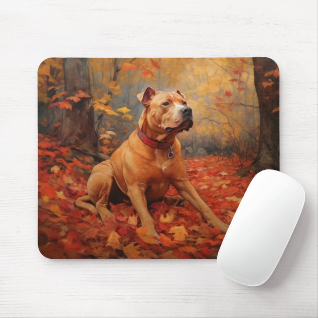 Pitbull in Autumn Leaves Fall Inspire  Mouse Mat (With Mouse)