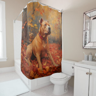 Pitbull in Autumn Leaves Fall Inspire  Shower Curtain