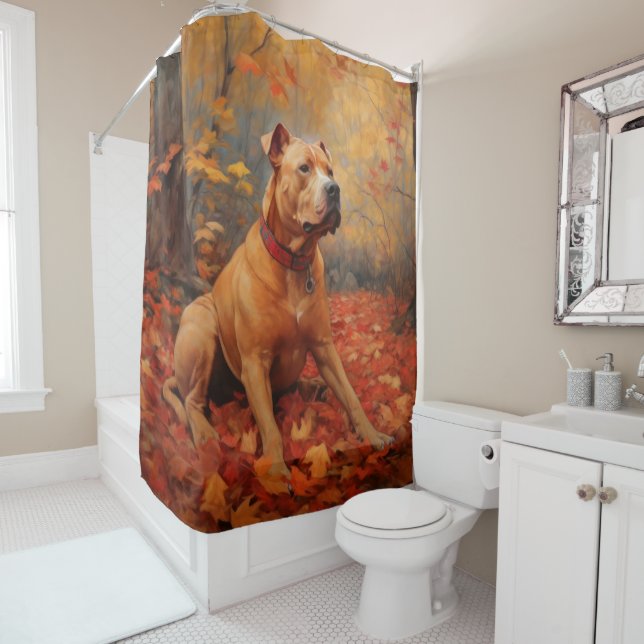 Pitbull in Autumn Leaves Fall Inspire  Shower Curtain (In Situ)