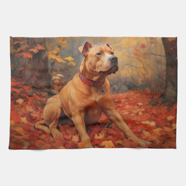 Pitbull in Autumn Leaves Fall Inspire  Tea Towel (Horizontal)