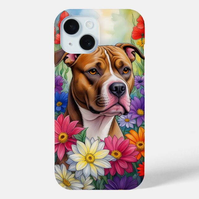 Pitbull in Flower Garden Case-Mate iPhone Case (Back)