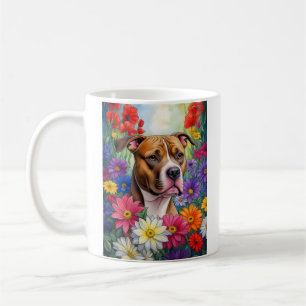 Pitbull in Flower Garden Coffee Mug