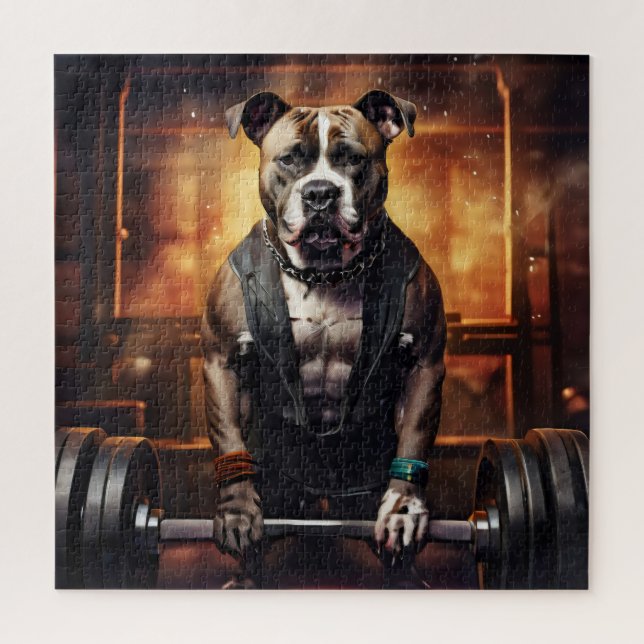 Pitbull Lifting Weights Vintage  Jigsaw Puzzle (Vertical)
