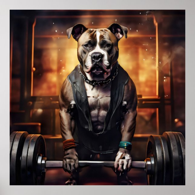 Pitbull Lifting Weights Vintage  Poster (Front)