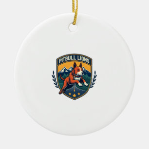 Pitbull Lions Vintage Mascot Sports Badge Vector D Ceramic Tree Decoration
