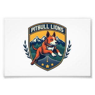 Pitbull Lions Vintage Mascot Sports Badge Vector D Photo Print