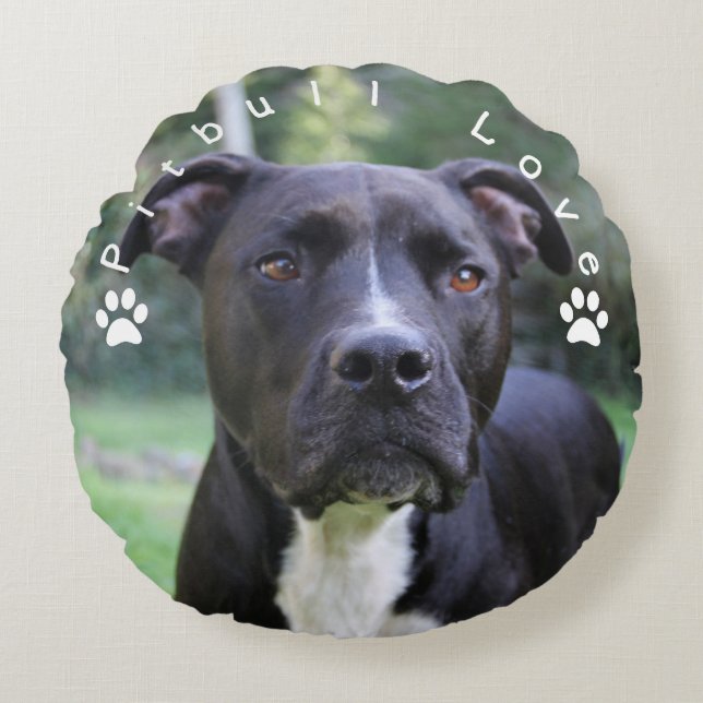 Pitbull Love Custom Picture Round Cushion (Front)